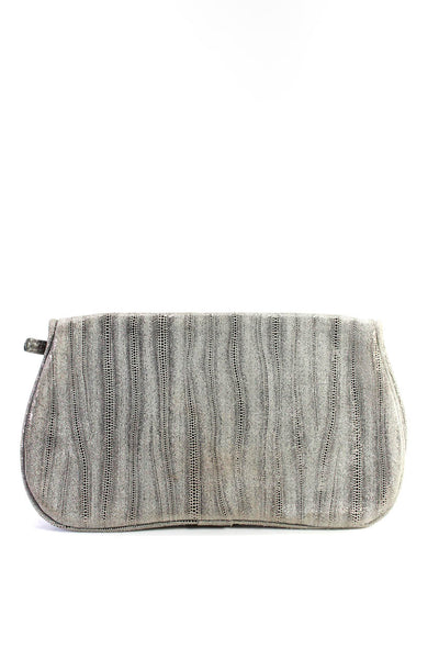 Moore + Giles Womens Metallic Gray Leather Printed Magnet Clutch Bag Handbag