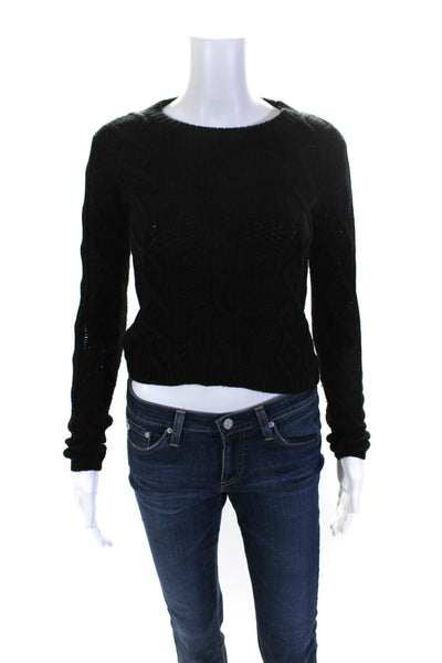 Theory Women's Wool Long Sleeve Cable-Knit Pullover Sweater Black Size P