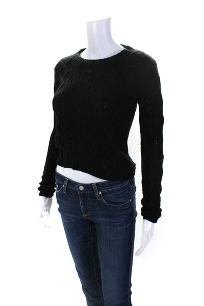 Theory Women's Wool Long Sleeve Cable-Knit Pullover Sweater Black Size P