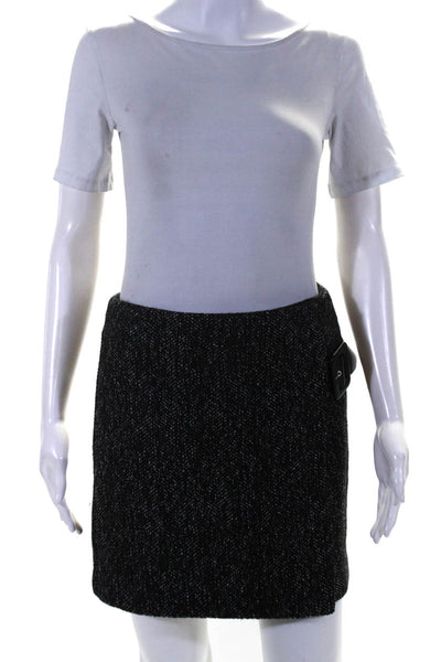 Nina Kaufmann Womens Belted Wrap Mini Skirt Black Wool Blend Size Small