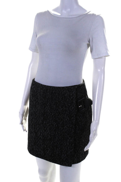 Nina Kaufmann Womens Belted Wrap Mini Skirt Black Wool Blend Size Small