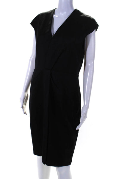 Reiss Womens V Neck Sleeveless Midi Sheath Dress Black Size 10