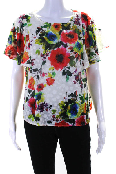 Eva Franco Womens Textured Floral Print Ruffled Sleeve Blouse Multicolor Size 8
