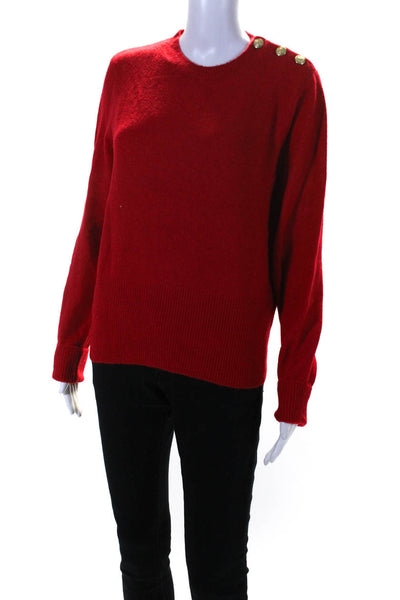 J Crew Womens Ribbed Hem Button Shoulder Long Sleeve Crewneck Sweater Red Size L