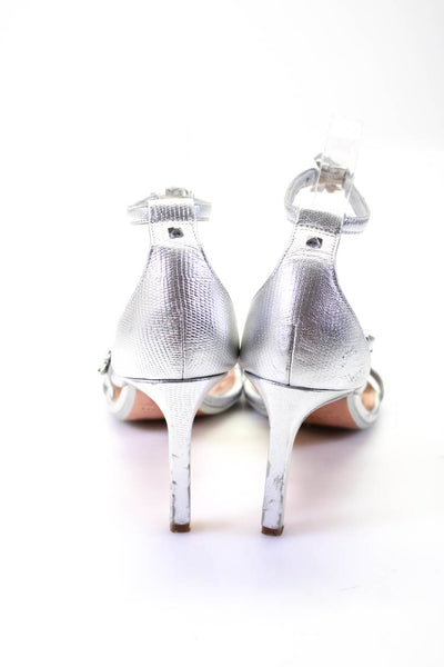 Ted Baker Women's Leather Snakeskin Print Ankle Strap Heels Silver Size 8