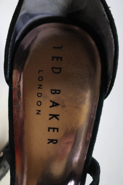 Ted Baker Women's Suede Peep Toe Double Strap Ankle Heels Black Size 8