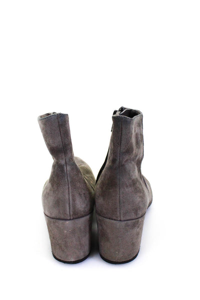 Designer Womens Suede Studded Side Zip Pointed Toe Ankle Boots Gray Size 8US 38E