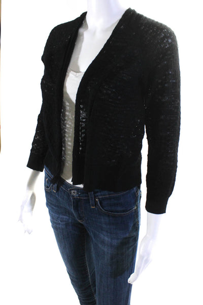 525 America Womens Cotton Open Knit Long Sleeve Sweater Cardigan Black Size M
