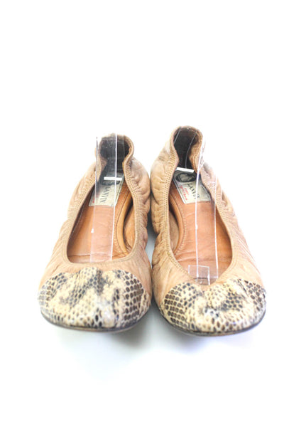Lanvin Womens Leather Snakeskin Print Cap Toe Ballet Flats Brown Size 10.5US