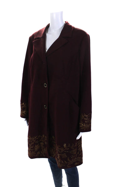 Dennis Basso Women's Long Sleeves Sequin Embroidered Jacket Burgundy Size 18