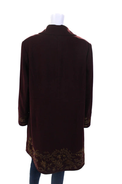 Dennis Basso Women's Long Sleeves Sequin Embroidered Jacket Burgundy Size 18