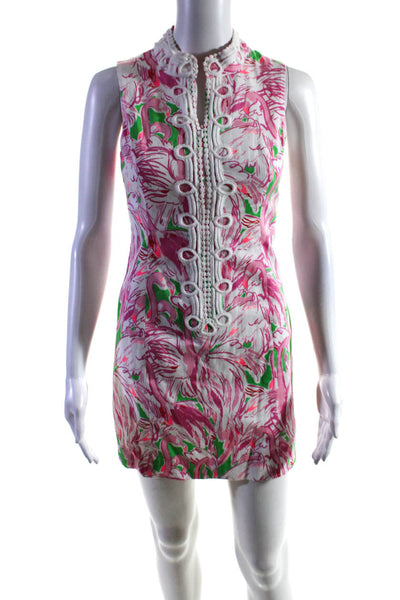 Lily Pulitzer Womens Cotton Floral Print Embroidered Midi Dress Pink Size 0