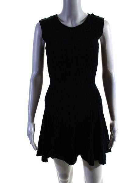 RVN Womens Animal Print Sleeveless Round Neck Drop Waist Dress Blue Size XS