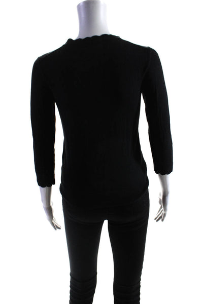 Kate Spade Womens Buttoned Long Sleeve Asymmetrical Trim Cardigan Black Size XS
