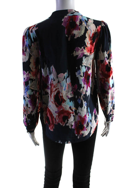 Kate Spade Womens Silk Abstract Floral Print Long Sleeve Tie Blouse Red Size 2XS