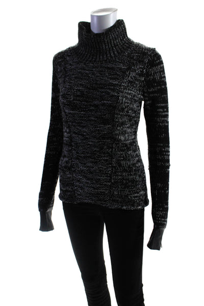 Duffy Womens Wool Striped Woven Long Sleeve Turtleneck Sweater Black Size XS