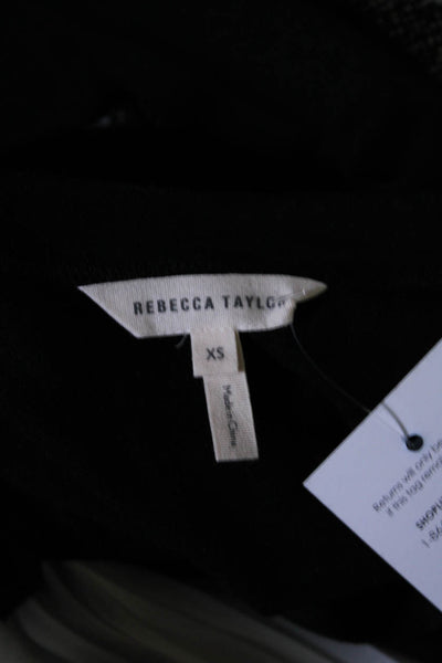 Rebecca Taylor Womens Long Sleeve Layered Pleated Hem Blouse Top Black Size XS