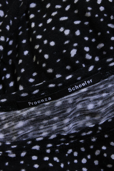 Proenza Schouler Womens Long Sleeves Tee Shirt Black White Cotton Size Large