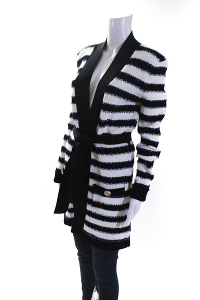 Balmain Womens Striped Button Down Sweatercoat White Black Size EUR 38