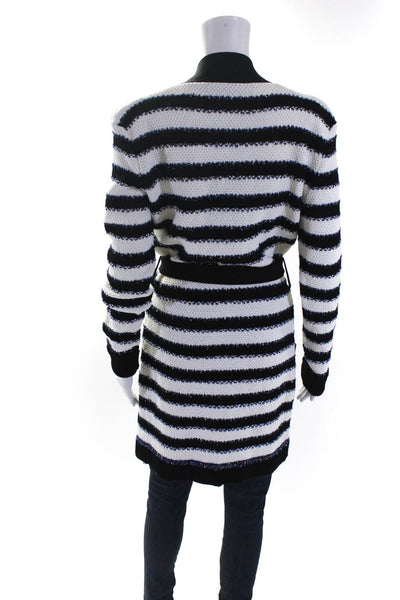 Balmain Womens Striped Button Down Sweatercoat White Black Size EUR 38