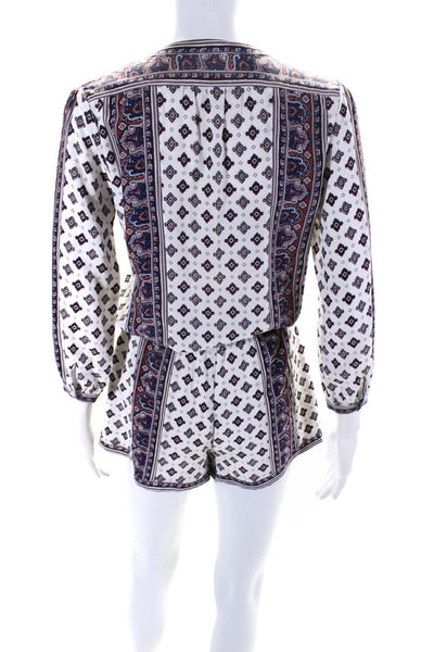Joie Women's Silk Abstract Print Button Up Long Sleeve Romper White Size XXS