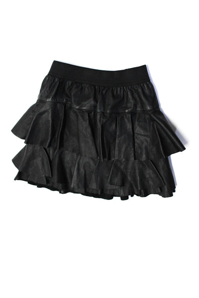 Little Remix by Charlotte Eskilden Girls Leathered Tiered Skirt Black Size 16