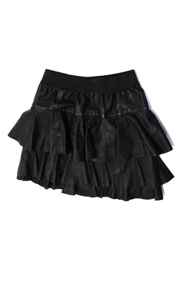 Little Remix by Charlotte Eskilden Girls Leathered Tiered Skirt Black Size 16