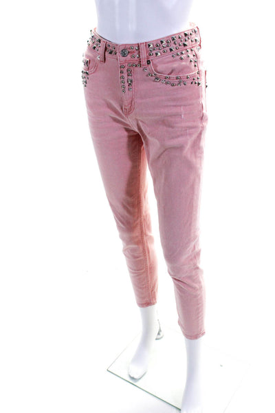The Kooples Women's Five Pockets Studs Skinny Denim Pant Pink Size 27