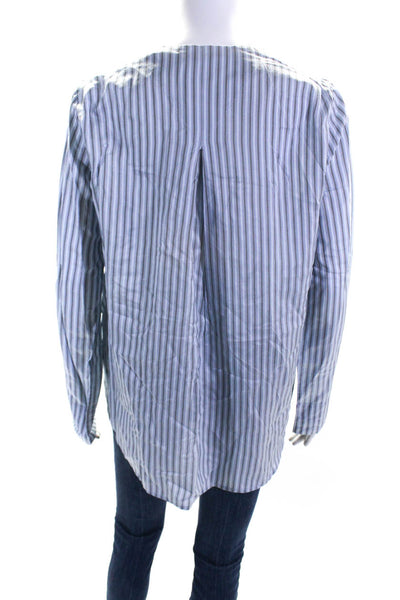 Vince Womens Silk Striped Long Sleeve Round Neck Button-Up Blouse Blue Size S