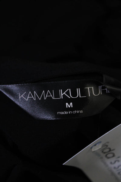 KAMALIKULTURE Womens Round Neck Cuffed Short Sleeve Pullover Blouse Black Size M