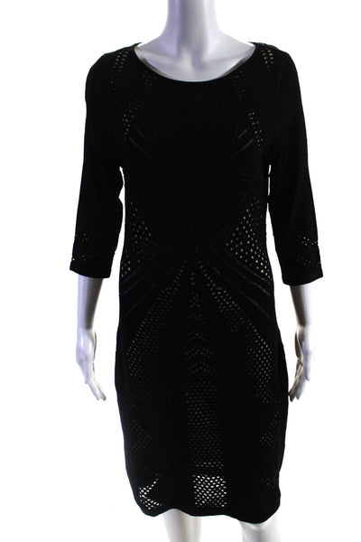 Calvin Klein Womens Textured Layer Pullover Long Sleeve Midi Dress Black Size L