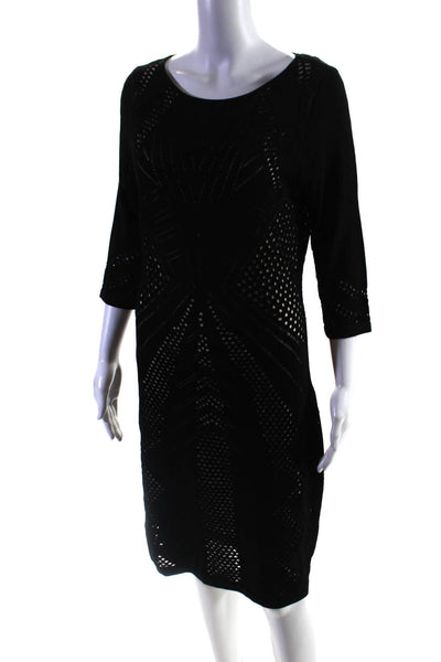 Calvin Klein Womens Textured Layer Pullover Long Sleeve Midi Dress Black Size L