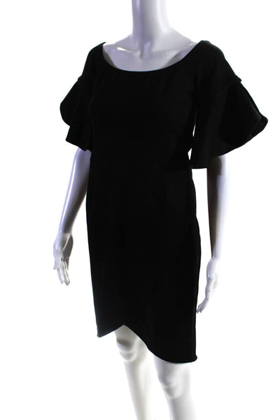 Anne Fontaine Womens Round Neck Flounce Short Sleeve Slit Dress Black Size EUR38