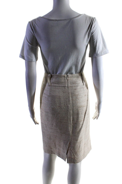 Trina Turk Womens Silk Striped Textured Buttoned Blazer Skirt Set Tan Size 8