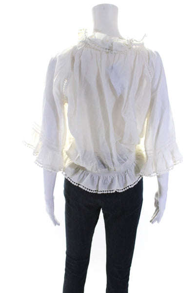 Secret Mission Womens Half Sleeve Eyelet Keyhole Sheer Top White Cotton Medium