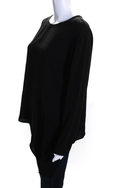 Theory Womens Long Sleeve Scoop Neck Tie Front Silk Shirt Black Size Small