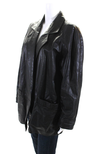 Timo Rienzi Womens Leather Single Button Light Jacket Black Size Large