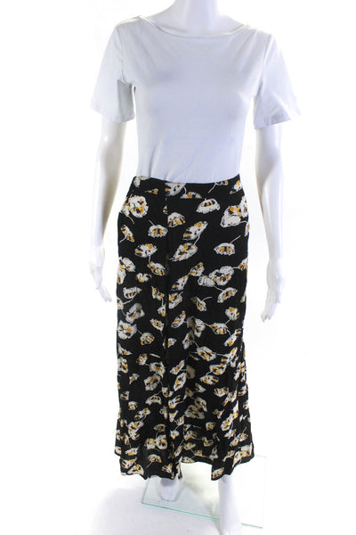 Ba&Sh Womens Rippled Floral Print Side Zip Long Unlined Maxi Skirt Black Size 2