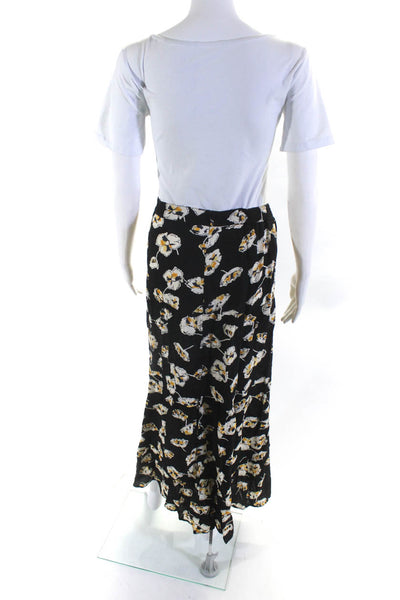 Ba&Sh Womens Rippled Floral Print Side Zip Long Unlined Maxi Skirt Black Size 2