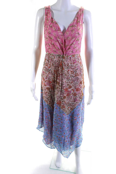 Ramy Brook Womens Floral Print V-Neck Asymmetrical Hem Dress Multicolor Size S