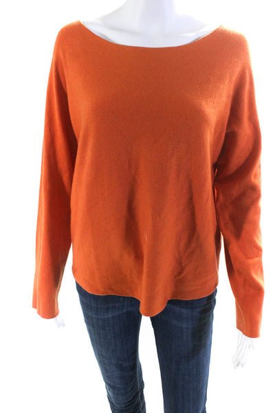 Vince Womens Knit Boat Neck Long Sleeve Pullover Blouse Top Orange Size M