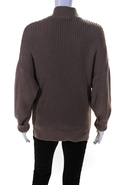 Able Womens Pullover Four Button Crew Neck Knit Sweater Brown Cotton Size Medium
