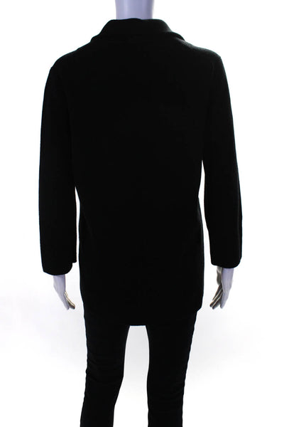 J Crew Womens Long Sleeve Open Front Collared Knit Jacket Black Wool Size Small