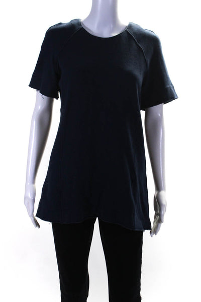 Derek Lam 10 Crosby Womens Back Zip Short Sleeve Knit Shirt Navy Blue Size 6