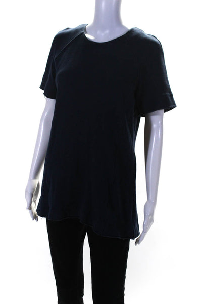 Derek Lam 10 Crosby Womens Back Zip Short Sleeve Knit Shirt Navy Blue Size 6