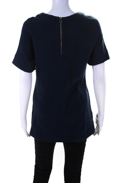 Derek Lam 10 Crosby Womens Back Zip Short Sleeve Knit Shirt Navy Blue Size 6