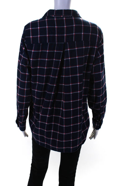 Grayson Womens Long Sleeve Button Front Collared Plaid Shirt Blue Red Size 3