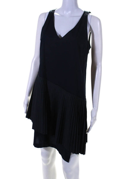 Derek Lam 10 Crosby Womens Side Zip Pleated Layered Shift Dress Navy Size 6