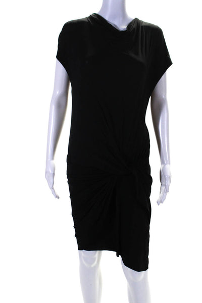 Helmut Lang Womens Short Sleeve Crew Neck Tie Front Sheath Dress Black Medium