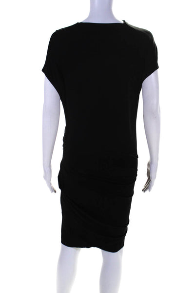 Helmut Lang Womens Short Sleeve Crew Neck Tie Front Sheath Dress Black Medium